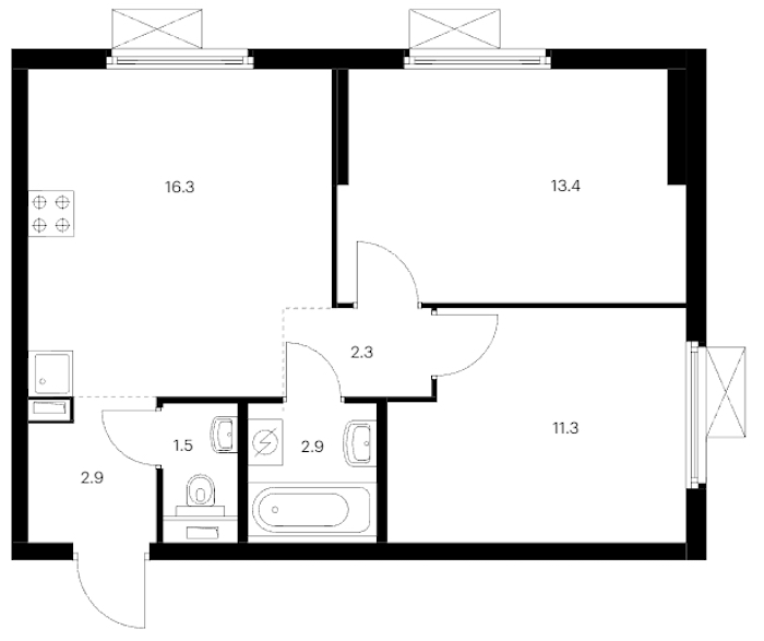 2-комнатная квартира 50.6 м², 5/13 эт., ЖК «Витебский парк»